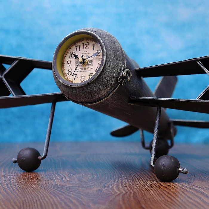 Часы настольные серия Ковка. Самолет ретро, 1 АА, серый, 41х44х19 см