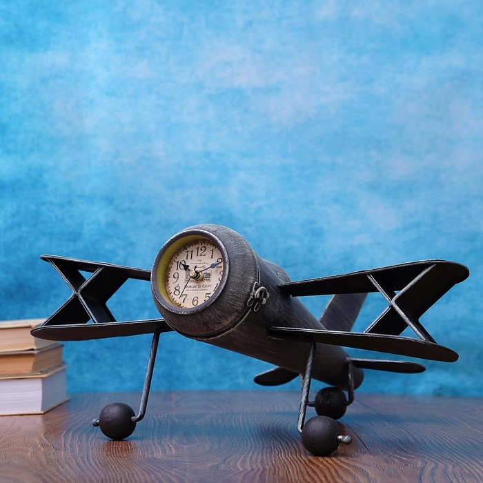Часы настольные серия Ковка. Самолет ретро, 1 АА, серый, 41х44х19 см