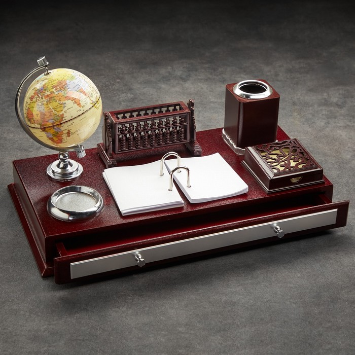 Набор настольный 5в1(глобус, визитница, блок д/бумаги, карандашница, часы), 19х40 см