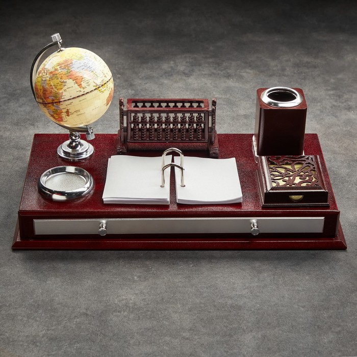 Набор настольный 5в1(глобус, визитница, блок д/бумаги, карандашница, часы), 19х40 см