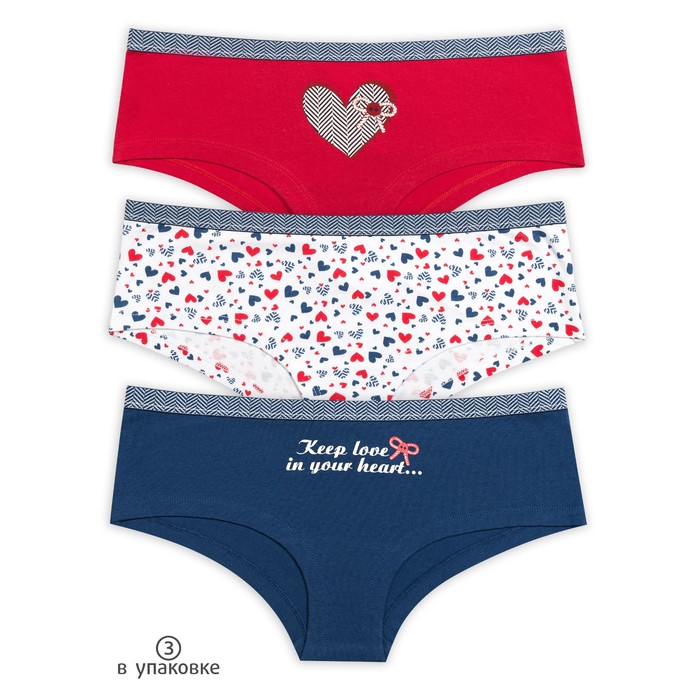 Трусы женские (3 шт), размер M, цвет белый красный синий