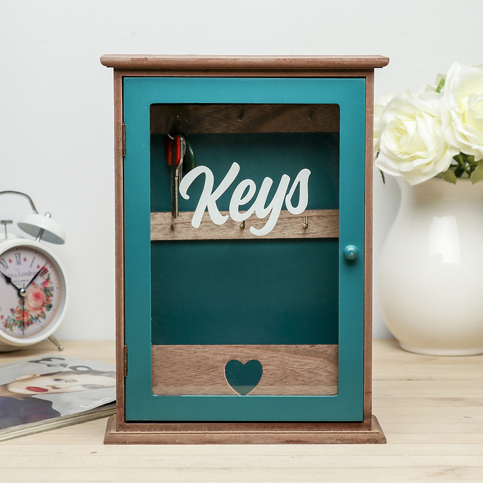 Ключница дерево 6 крючков "Интрига" синяя 30х22х8 см