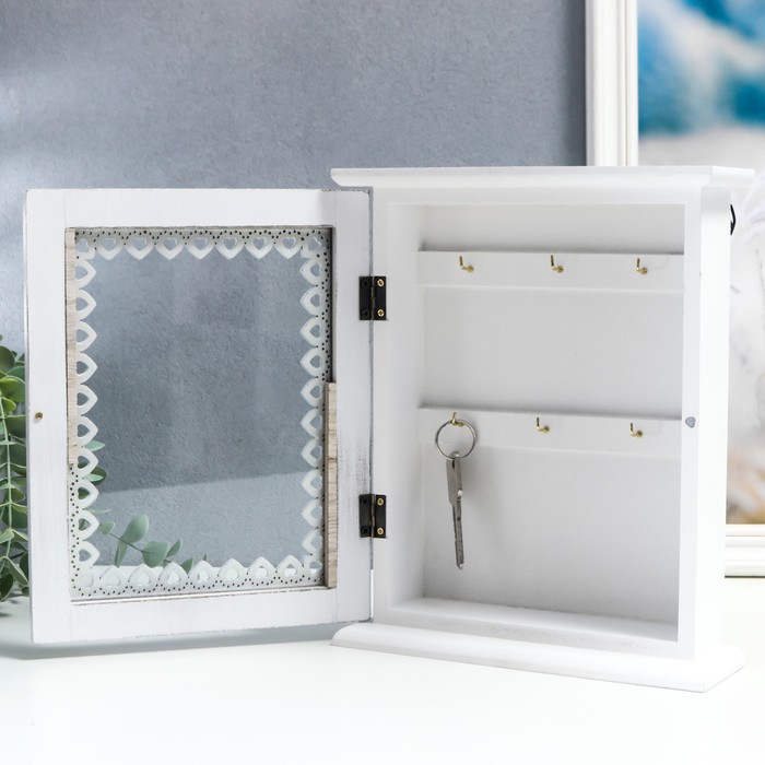 Ключница дерево 6 крючков "Кружевница" 24,5х19,5х6 см