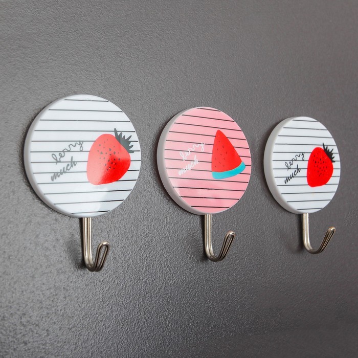 Набор крючков на липучке "Полосатые фрукты" 3 шт, МИКС