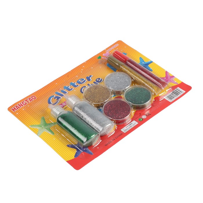 Глиттер набор глиттер-клей 2 шт по 22 гр 2 шт по 14 гр + 4 шт блёстки по 2 гр 22,5х15,5х2см