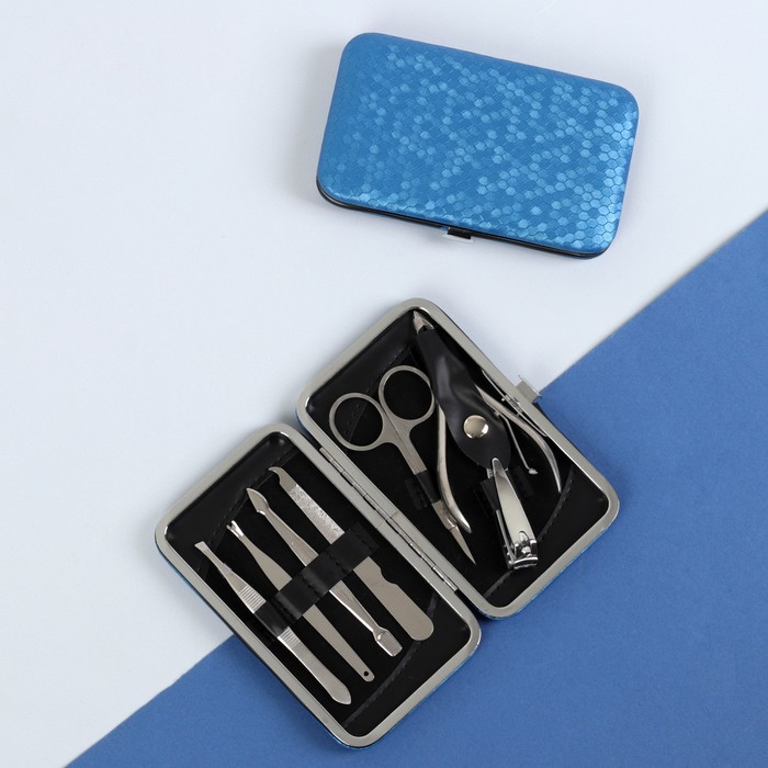 Набор маникюрный, 7 предметов, цвет синий