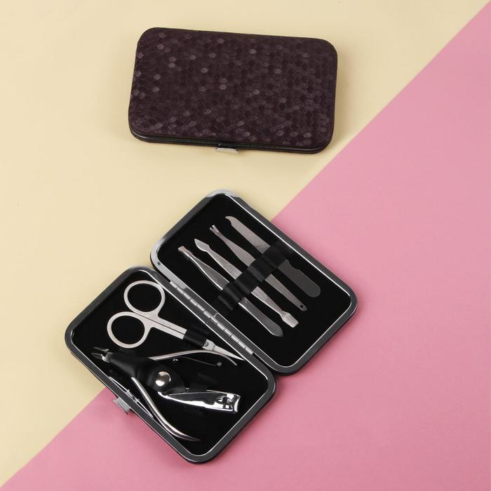 Набор маникюрный, 7 предметов, цвет коричневый/чёрный