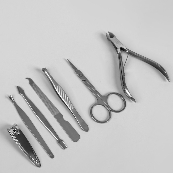 Набор маникюрный, 7 предметов, цвет бордовый/чёрный