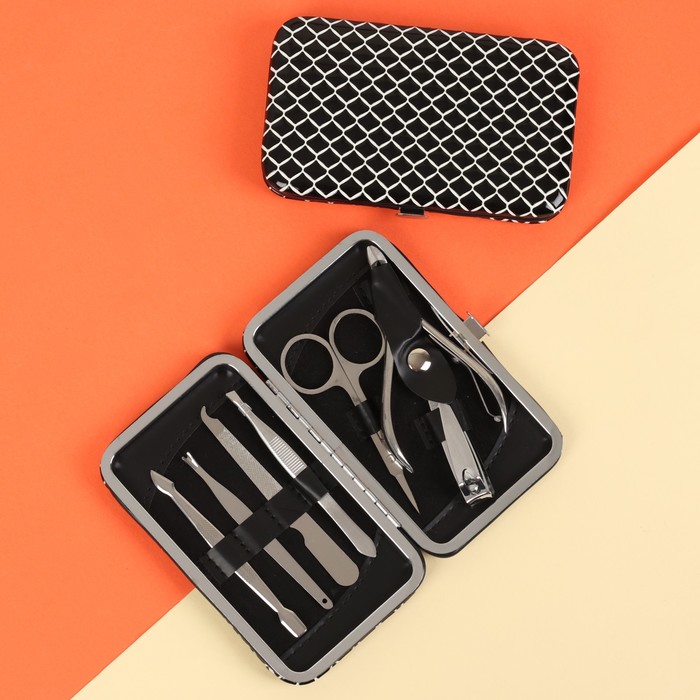 Набор маникюрный, 7 предметов, цвет чёрный/белый