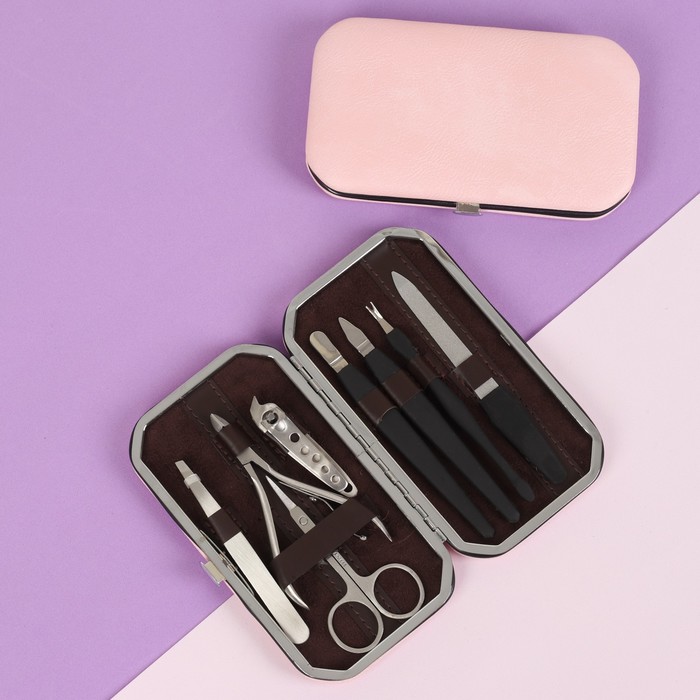 Набор маникюрный, 8 предметов, цвет розовый