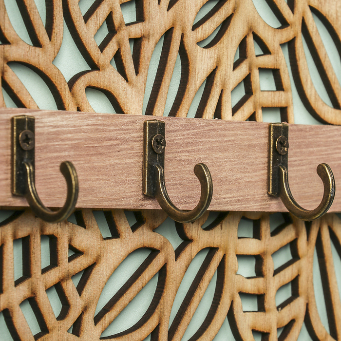 Крючки декоративные дерево "Листья" голубая 29,8х21,5х4 см