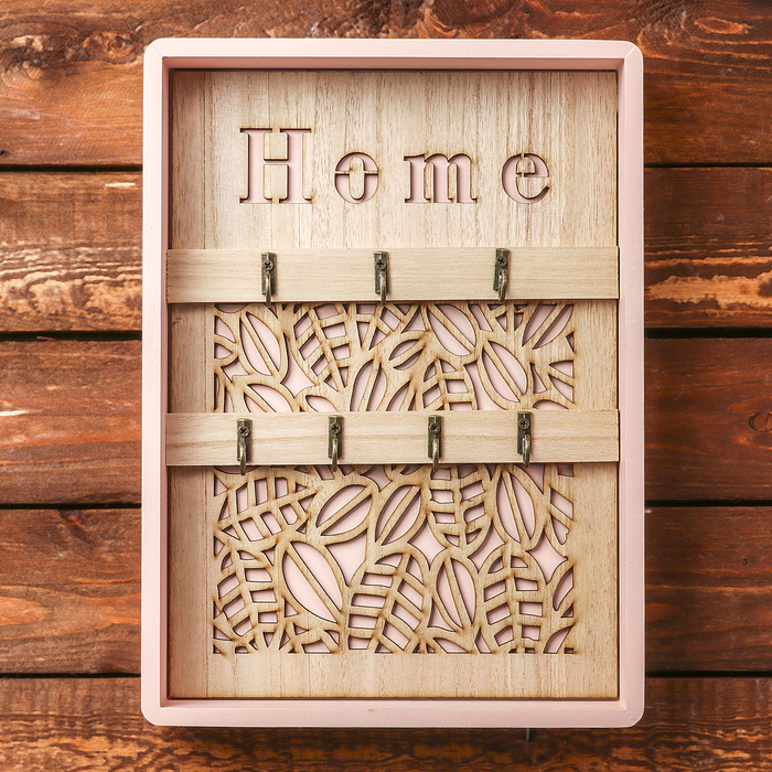 Крючки декоративные дерево "Листья" розовая 29,8х21,5х4 см