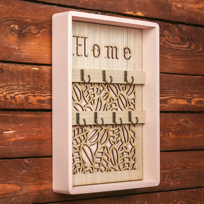 Крючки декоративные дерево "Листья" розовая 29,8х21,5х4 см