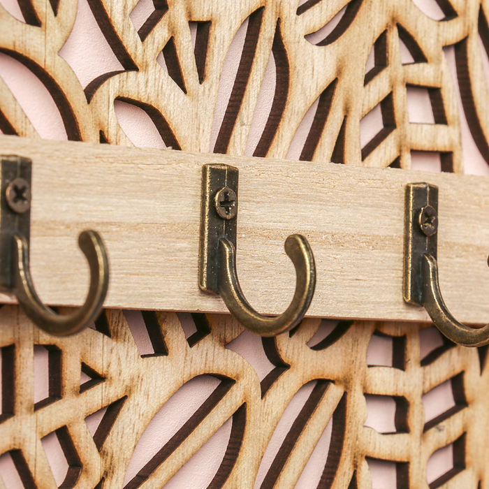 Крючки декоративные дерево "Листья" розовая 29,8х21,5х4 см