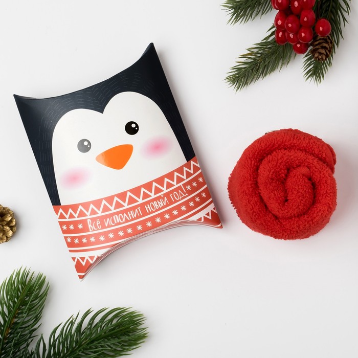 Махровое полотенце Collorista "Все исполнит Новый год" 30х30 см, 100 хлопок