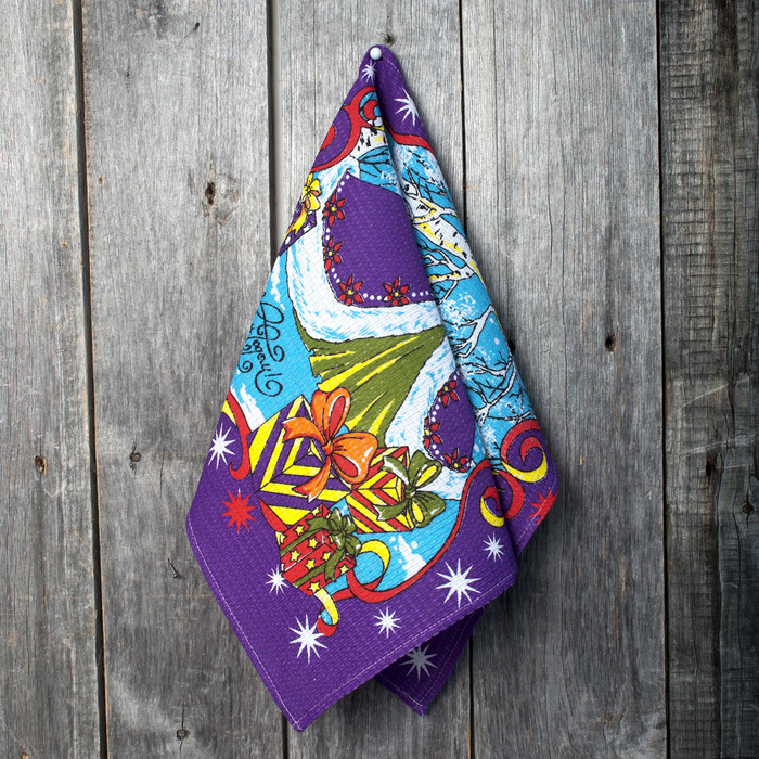 Полотенце вафельное «С Новым годом» 45х60 см,фиолетовый,160 г/м2, хлопок 100%