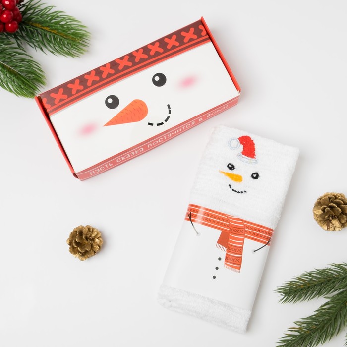 Полотенце сувенирное Collorista "Снеговик" 30х30 см, хлопок