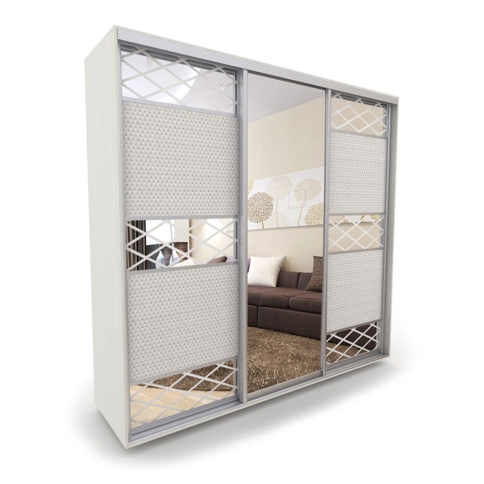 Шкаф-купе Акцент-Лайн, 2100х600х2300 мм, цвет выбеленное дерево/экокожа "Версаль светлый"