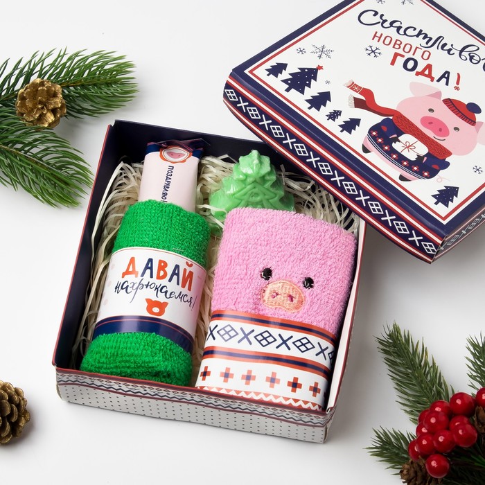 Набор Collorista "Счастливого года!" полотенце 30х30 см-2шт, хлопок, мыло