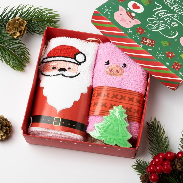 Набор Collorista "С Новым годом!" полотенце 30х30 см-2шт, хлопок, мыло