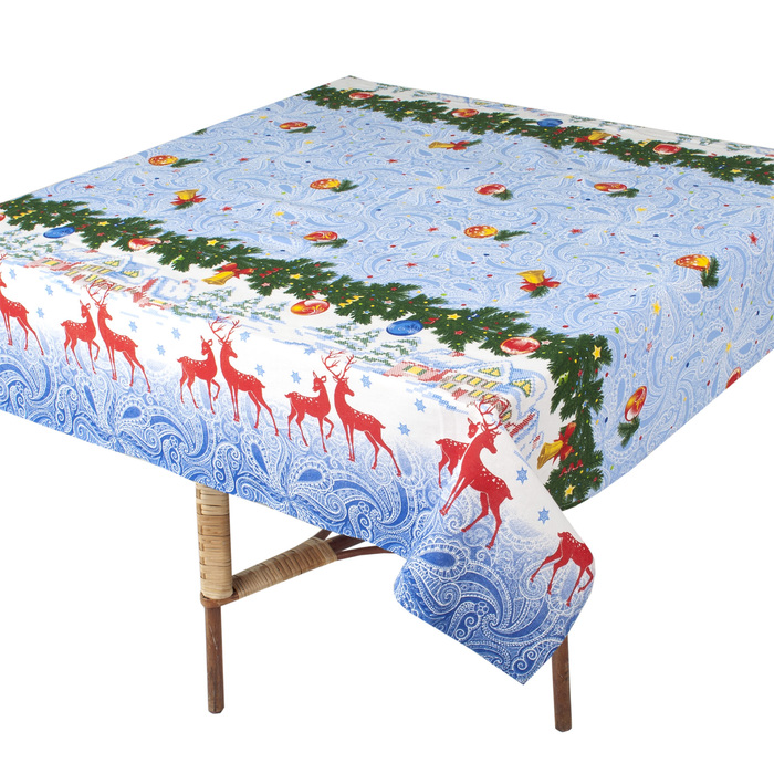 Скатерть рогожка "Новогодний олень" 145х145 см, 160 г/м2, хлопок 100%