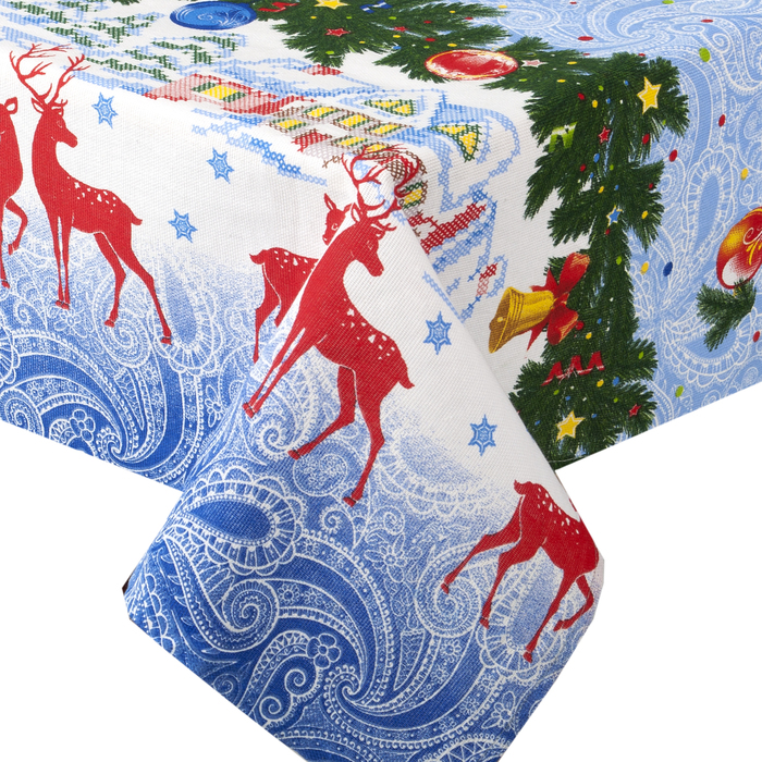 Скатерть рогожка "Новогодний олень" 145х145 см, 160 г/м2, хлопок 100%