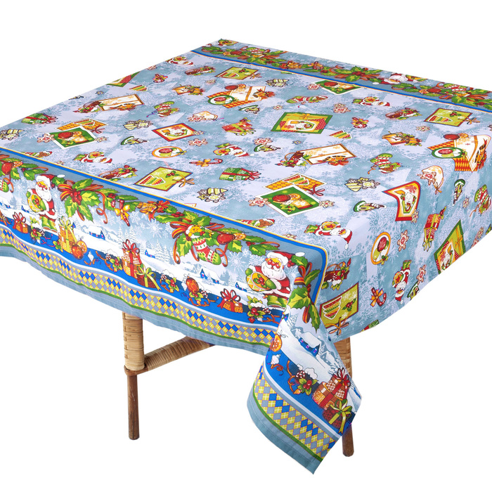 Скатерть рогожка "Новогодняя открытка" 145х145 см, синий, 160 г/м2, хлопок 100%