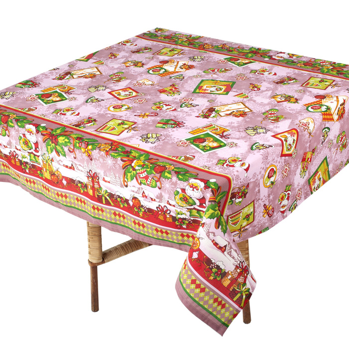 Скатерть рогожка "Новогодняя открытка" 145х145 см, розовый, 160 г/м2, хлопок 100%