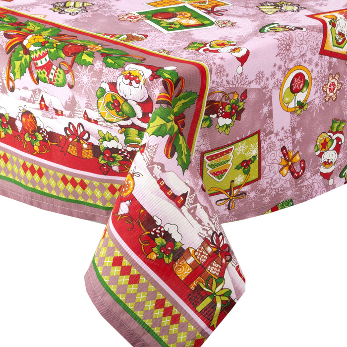 Скатерть рогожка "Новогодняя открытка" 145х145 см, розовый, 160 г/м2, хлопок 100%
