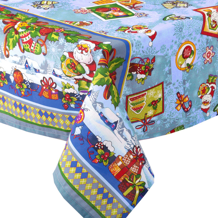 Скатерть рогожка "Новогодняя открытка" 145х180 см, синий, 160 г/м2, хлопок 100%