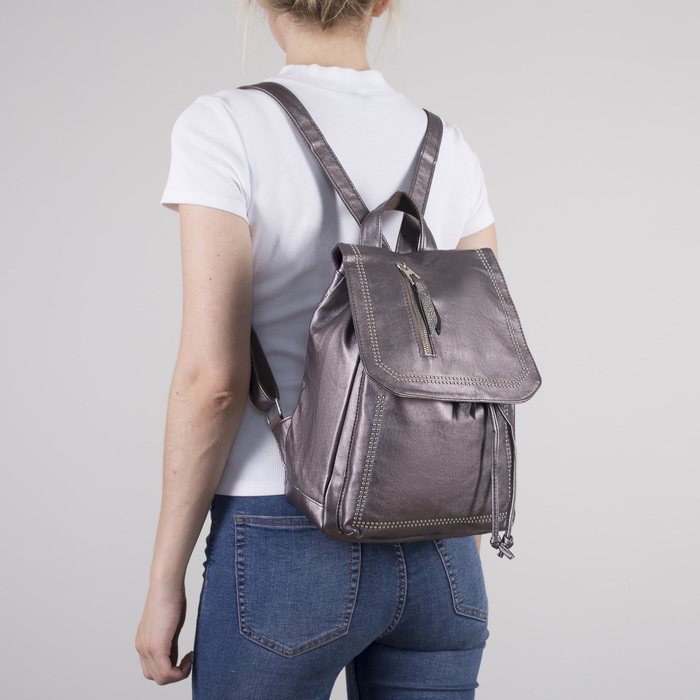 Рюкзак молодёжный, отдел на шнурке, 2 наружных кармана, цвет бронзовый