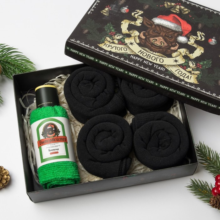 Набор KAFTAN "Крутого Нового года" полотенце 30х30 см и носки 4 пары, хлопок