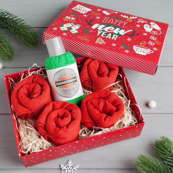 Набор KAFTAN "Happy new year" полотенце 30х30 см и жен.носки 4 пары, хлопок