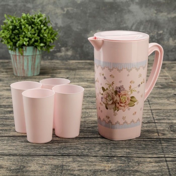 Набор питьевой "Нежность", 5 предметов: кувшин 1,5 л, 4 стакана 300 мл