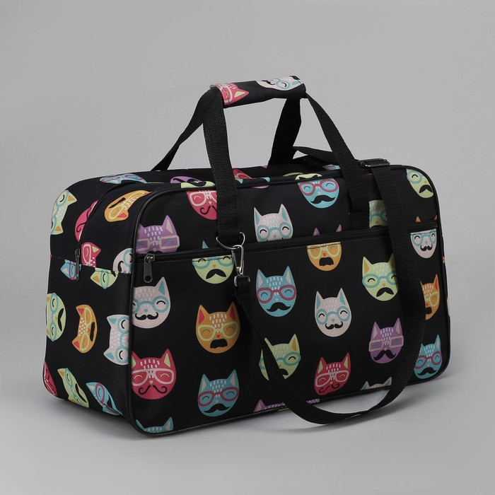 Сумка дорожная "Коты", отдел на молнии, наружный карман, цвет чёрный