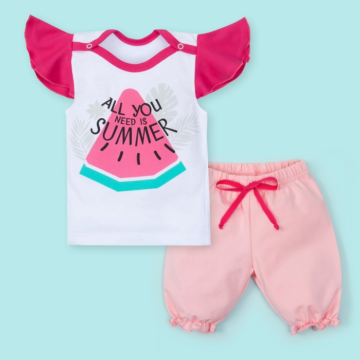 Костюм: футболка и укороч.брюки Крошка Я "Фрукты", рост 68-74см (6-9мес)