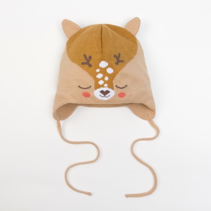 Шапка вязаная Крошка Я "Олень", размер 40, 1-3 мес, шерсть,пан, хлопок