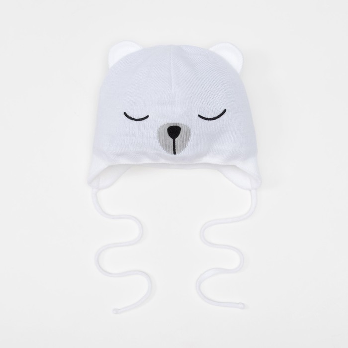 Шапка вязаная Крошка Я "Мишка" белая, размер 40, 1-3 мес, шерсть,пан, хлопок