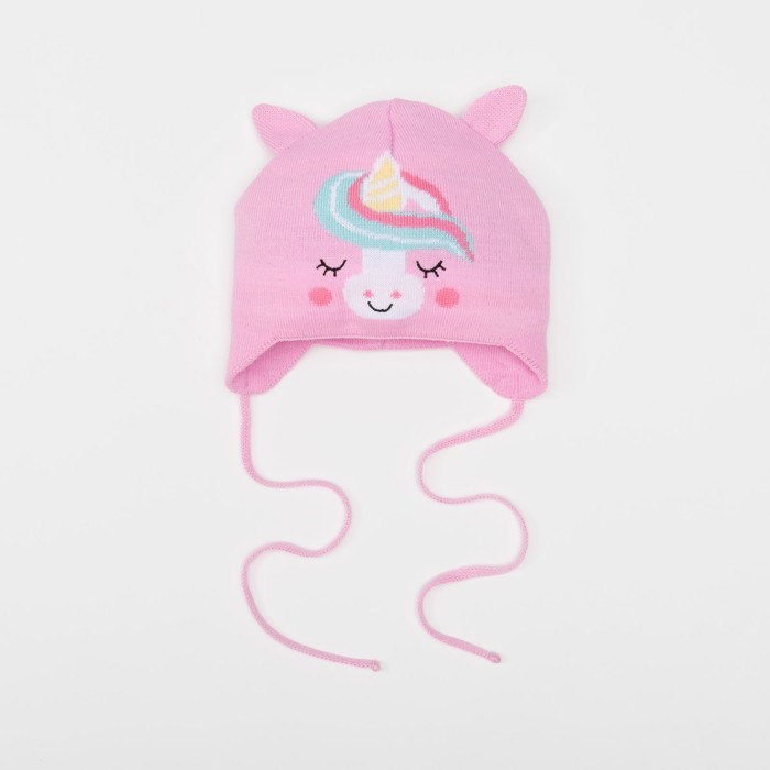 Шапка вязаная Крошка Я "Единорог", размер 40, 1-3 мес, шерсть,пан, хлопок