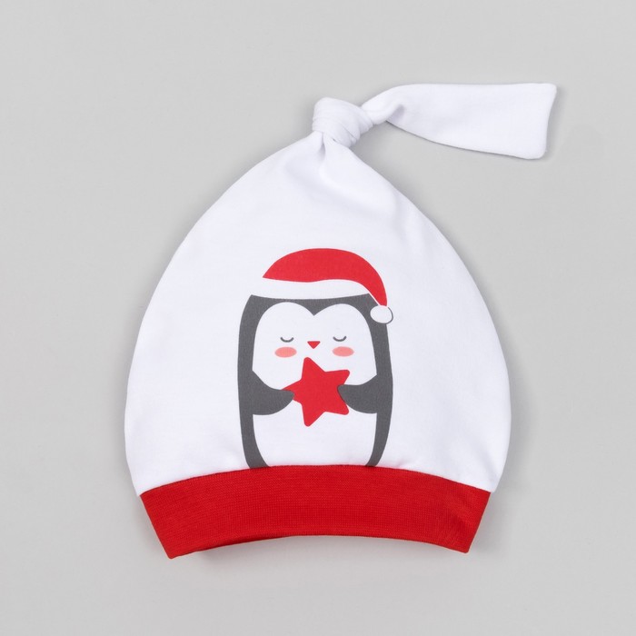 Чепчик (шапочка) "Новогодний пингвинчик", размер 40, 1-3 мес, 100% хл, интерлок