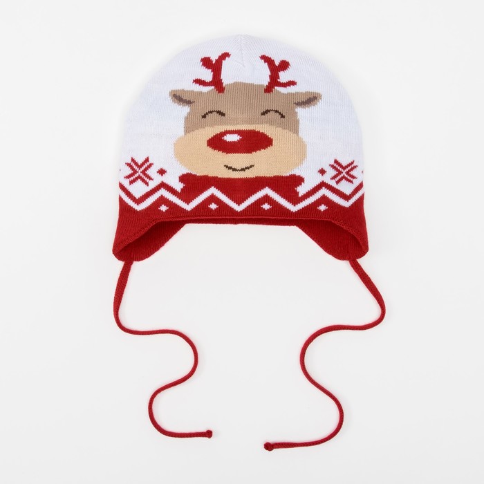 Шапка вязаная Крошка Я "Оленята", размер 46, 9-12 мес, шерсть,пан, хлопок