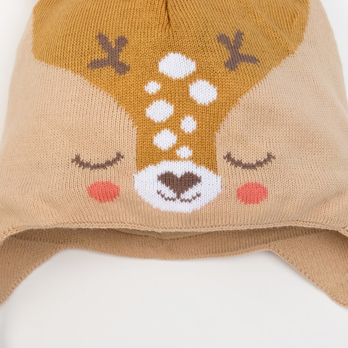 Шапка вязаная Крошка Я "Олень", размер 44, 6-9 мес, шерсть,пан, хлопок