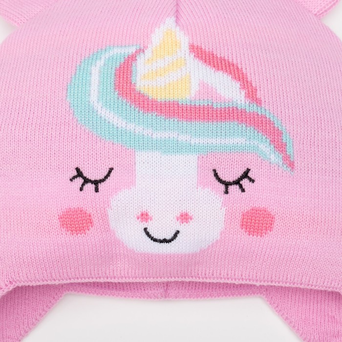 Шапка вязаная Крошка Я "Единорог", размер 46, 9-12 мес, шерсть,пан, хлопок