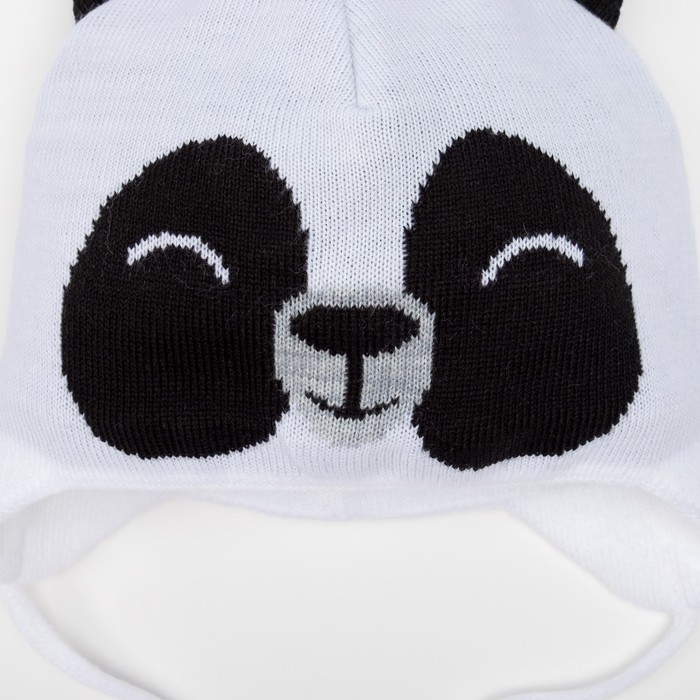 Шапка вязаная Крошка Я "Панда", размер 40, 1-3 мес, шерсть,пан, хлопок