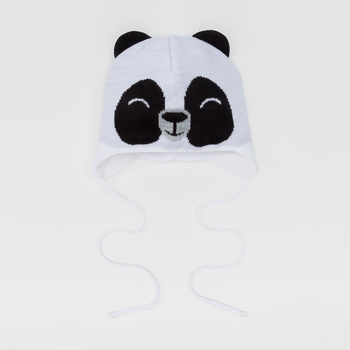 Шапка вязаная Крошка Я "Панда", размер 46, 9-12 мес, шерсть,пан, хлопок