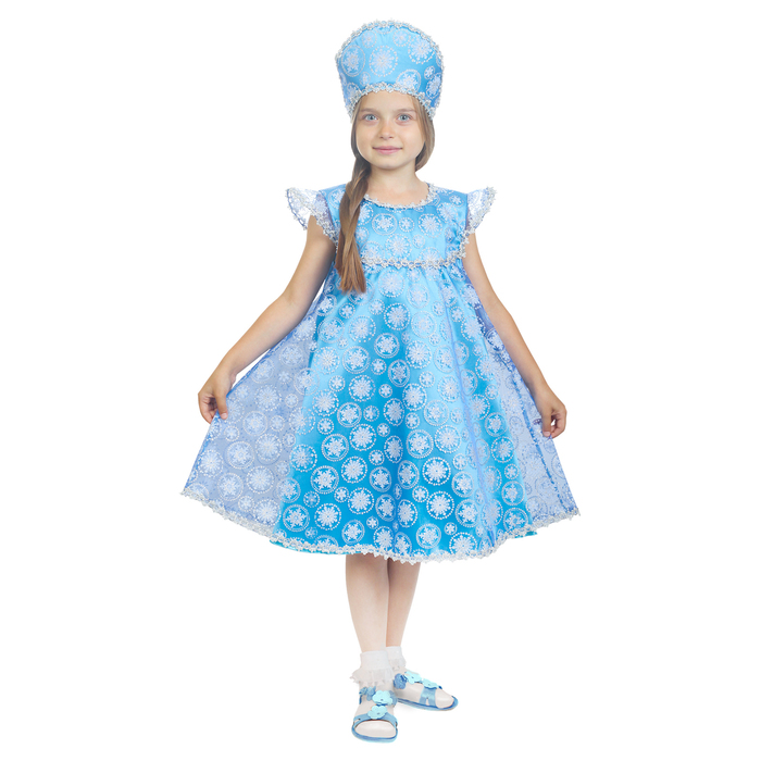 Карнавальный костюм "Снежинка в кокошнике", органза, платье, кокошник, р-р 32, рост 122-128 см