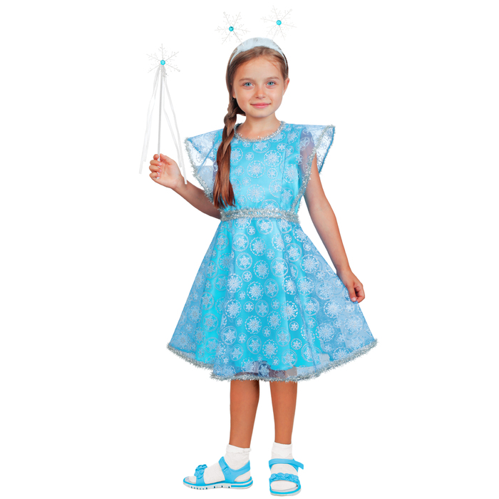 Карнавальный костюм "Снежинка волшебная", органза, платье, ободок, жезл, р-р 28, рост 98-104 см