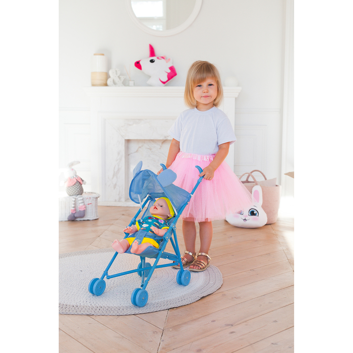 Коляска-трость «Зайка» с ушками, пластиковый каркас