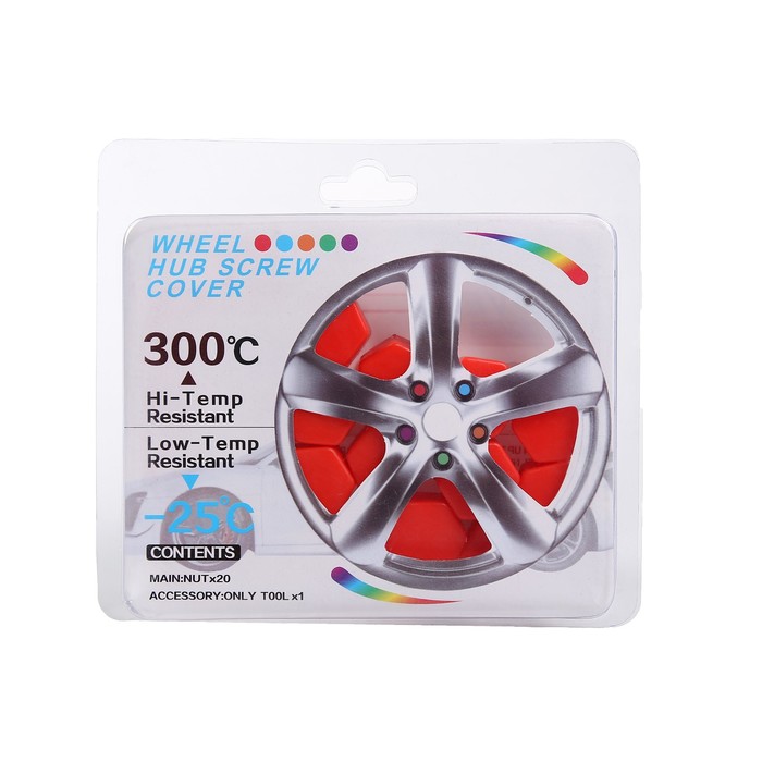 Силиконовые колпачки на болт колесный, комплект 20 шт, 19 мм, красный