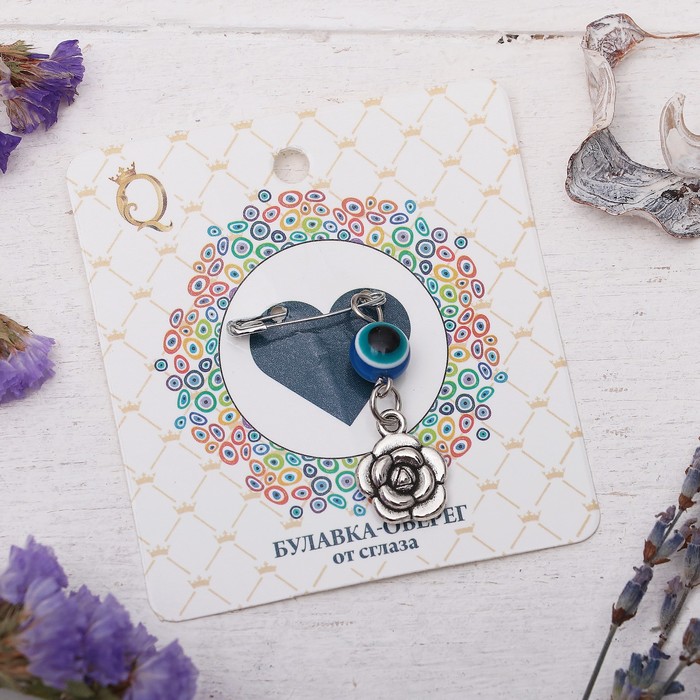 Булавка-оберег "Благоухающей любви", 8см, цвет бело-синий в серебре